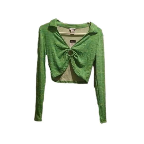Rue21 Tops - Rue21 Green Crop Top With Collar and Long Sleeves NEW WT